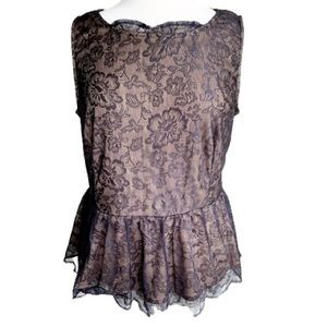 New York & Company Black Lace Peplum Top L